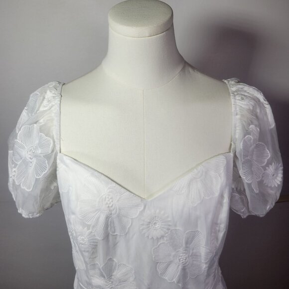 Lulus White Sweetest Behavior White Embroidered Puff Sleeve Midi Dress Size L - Picture 3 of 7